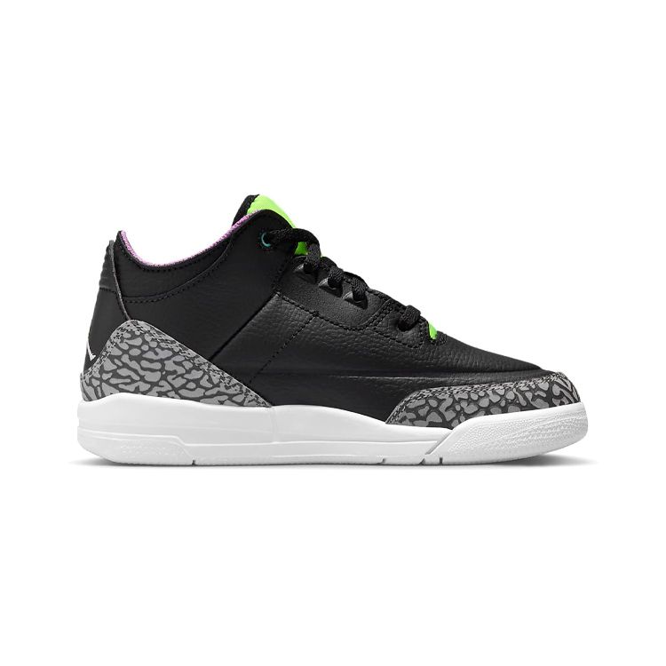 Детские кроссовки Air Jordan 3 Retro PS Electric Green, черно-бело-фиолетовые DA2306-003