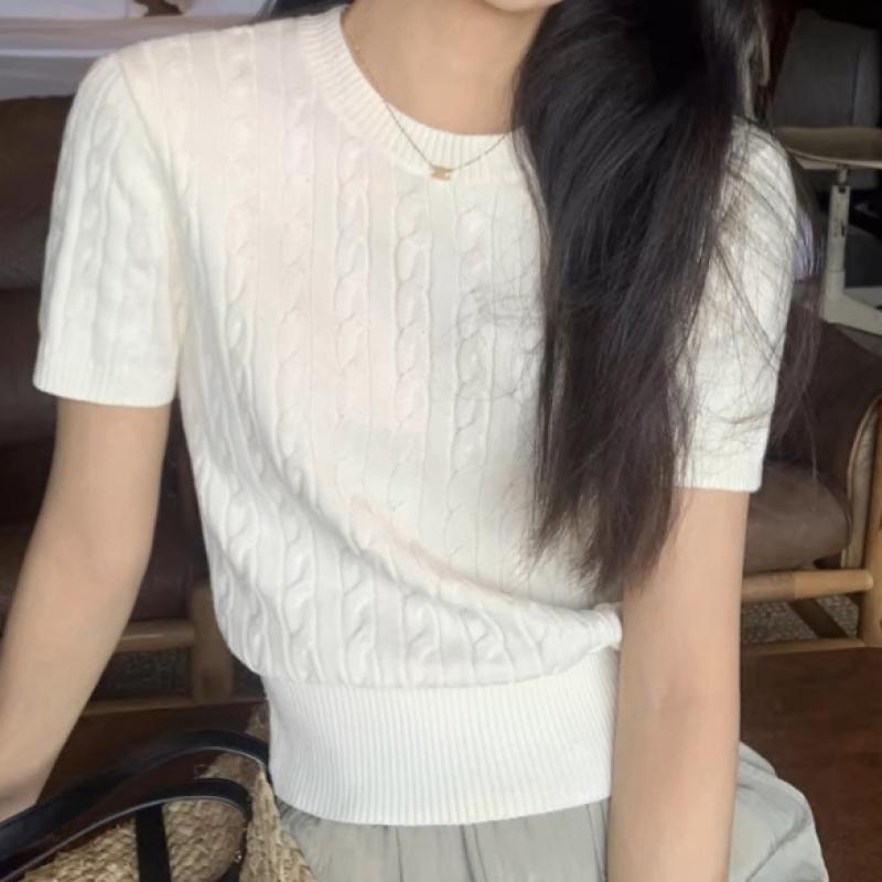 Shop Women Cable Knit Short Sleeve Sweater Won Wkn We91a6b