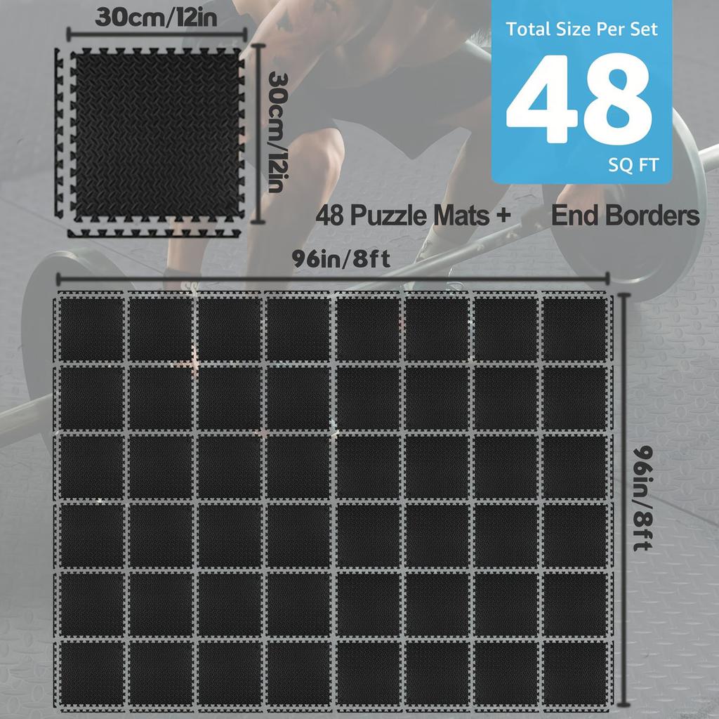 20/48pcs EVA Foam Mat, Non-Slip Interlocking Exercise Mats for Home Gym, Yoga, and Pilates – Locking Edge Design, Shock Absorption, Fitness Floor Pads