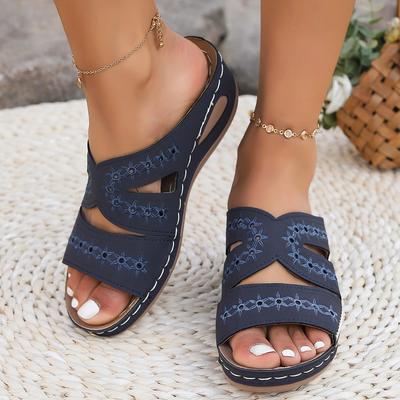 2024 Летние женские босоножки на танкетке Женские ортопедические босоножки с открытым носком Премиум-класса Винтажные кожаные повседневные туфли на платформе Ретро Фиолетовые женские туфли