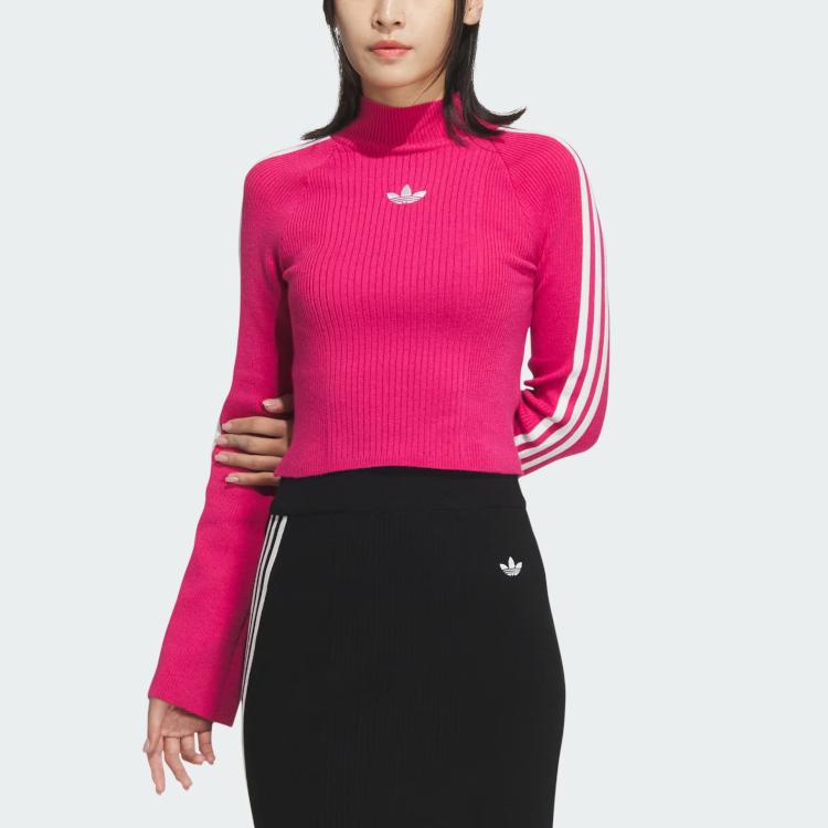 Adidas Вязаный свитер премиум-класса Originals с воротником в три полоски, женские топы пурпурного цвета JI7060