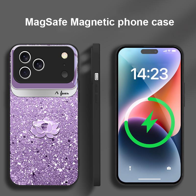 Розовый градиентный лотос Для iPhone 17 Pro Max 16 E 15 14 13 Plus 12 mini 11 17 Air XR Xs Max 7 Plus Magsafe Стеклянный чехол для телефона