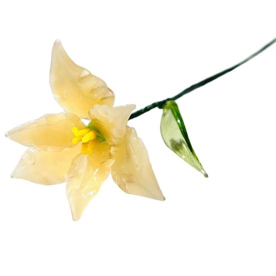 Hand-Blown Glass Flower Decoration with Wire Stem Handmade Colored Glaze Floral Figurine Home Living Room Office Table Flower Vase Ornament