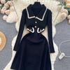 Knitted dress Women Autumn and Winter New High Sense Chic Waist Hugging Slimming Temperament Lapel Sweater Dress