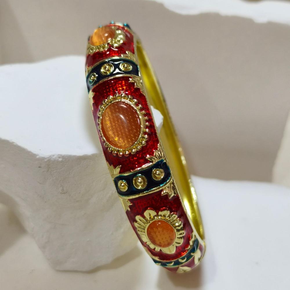 1.4cm Enamel Bracelet Widen Faux Cat‑Eye Enamel Bangle Handicraft Enamel Bangle Jewelry Gifts