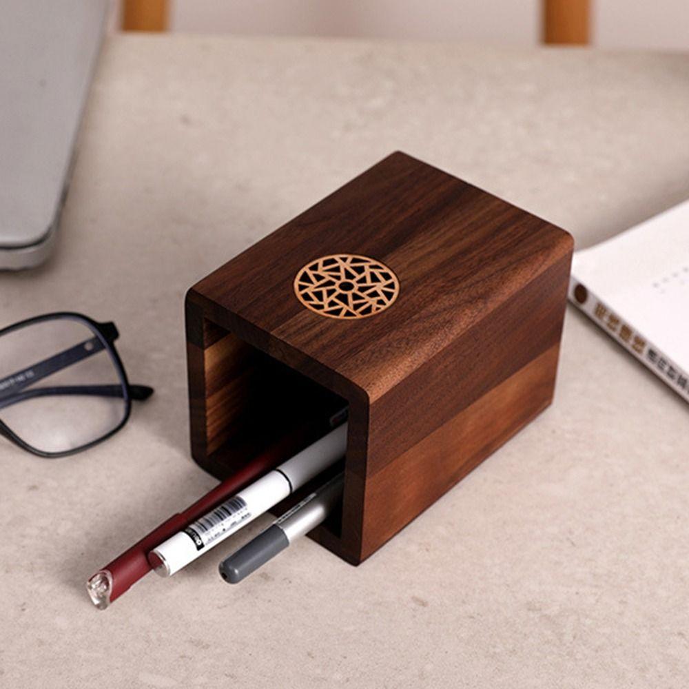 Multiple Use Wooden Pen Holder Black Walnut Pen Container Desk Organizer Wooden Pencil Box Office