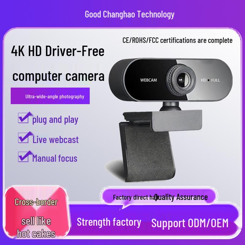 4K HD Esports Live Streaming Camera with Microphone for Online Classes and Meetings, Driver-Free