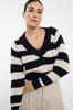 Women's Elegance Style Sweater Navy Blue Crop V-Neck Striped Knitwear Sweater