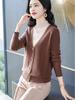 2025 Autumn Women's Slimming V-neck Woolen Sweater - Solid Color Knitwear Pullover