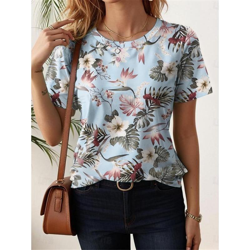 Новинка лета, женская футболка, повседневная, с цветочным принтом, праздничные 3D-принты, повседневные футболки с коротким рукавом, модные футболки с круглым вырезом для женщин