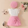 Модный комплект для девочек, летний детский комплект из трех предметов: топ без рукавов, однотонная юбка с бантом