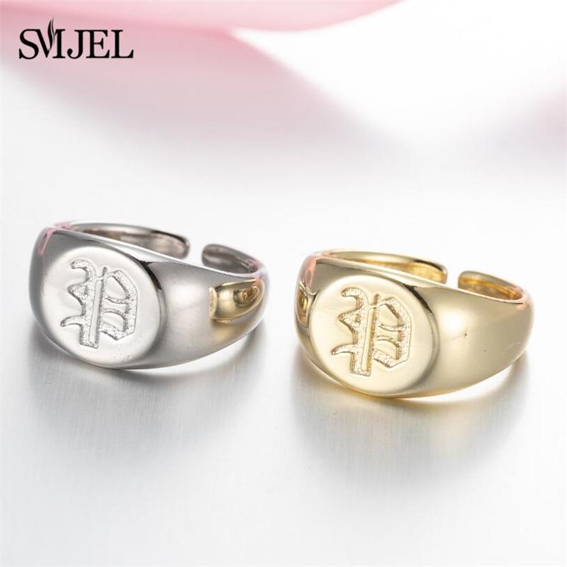 SMJEL Gothic Initial Letter Rings Silver Color Ancient Old English Rings Alphabet Personalize Jewelry Family Christmas Gifts
