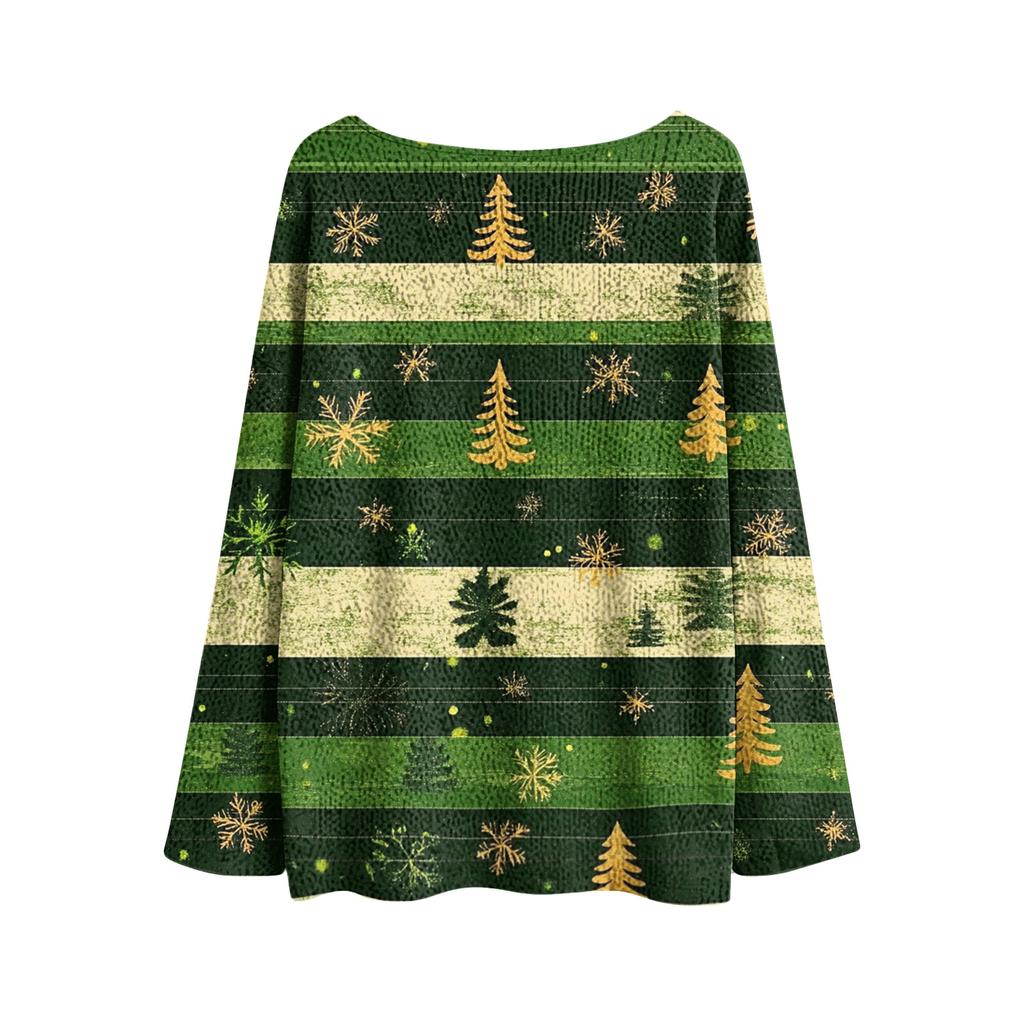 Women's Christmas Print Lightweight Sweater Casual Long Sleeve Knitted Pullover