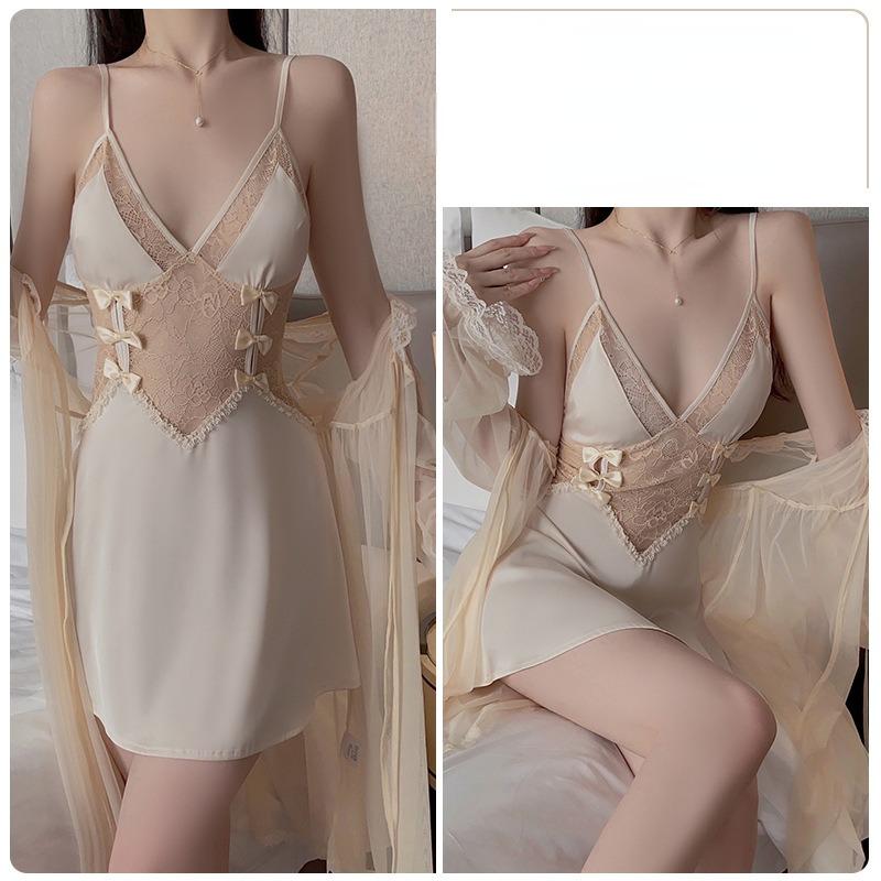Sexy Backless Seductive Deep V Comfortable Pajama Bow Strap Pajama Dress Home Suit