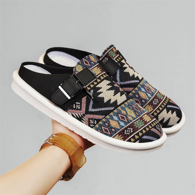 Большой размер 47 роскошные мужские полутапочки сандалии удобные дышащие парусиновые повседневные туфли мужские модные кроссовки для отдыха мужские тапочки сланцы обувь мужская