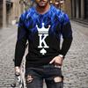 Весенне-осенние футболки с круглым вырезом, 3D-принтом в виде пламени "King K", модные повседневные мужские футболки с длинным рукавом