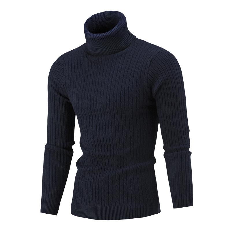 Men's High Collar Sweater Autumn and Winter Fashion Men's Long Sleeve Warm Knitted Turtleneck Sweater Keep Warm Pullovers