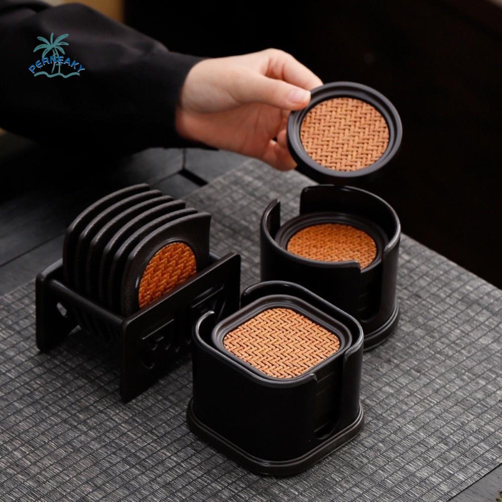 6pcs Anti-scalding Rattan Tea Coaster Set Elegant Chinese Style Heat Insulation Mat Lightweight Vintage Tea Cup Holder