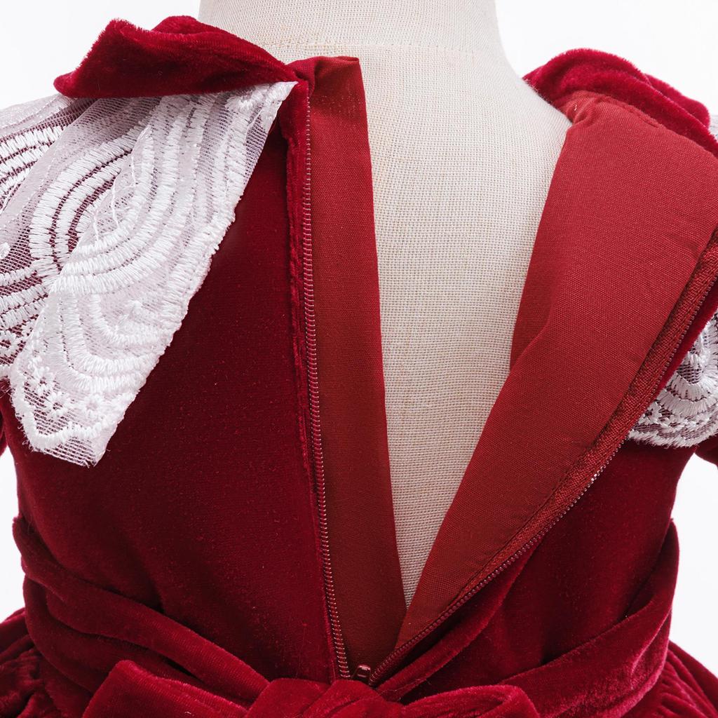 Зарубежное детское платье принцессы с вышивкой и бантом и пышными рукавами для Рождества и праздничных выступлений