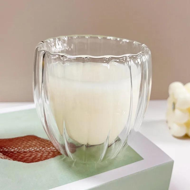 250/350/450 мл стеклянная кружка с полосками, с двойными стенками, из боросиликатного стекла, термостойкая, для чая, молока, сока, виски, эспрессо, кофе, кружка ручной работы