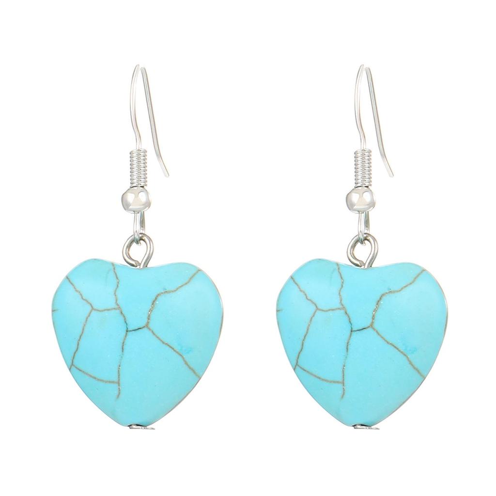 Винтажное бирюзовое лоскутное колье и серьги-сердечки, богемный ювелирный набор