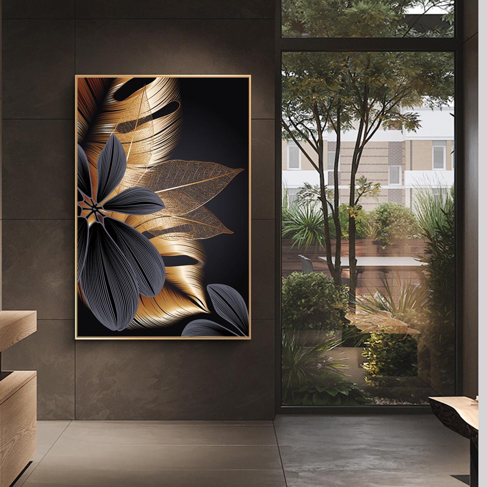 Золотой Черный Лист Искусство Печать на Холсте Картина Современный Минималистский Абстрактная Настенная Картина Скандинавская Гостиная Украшения Дома Плакат