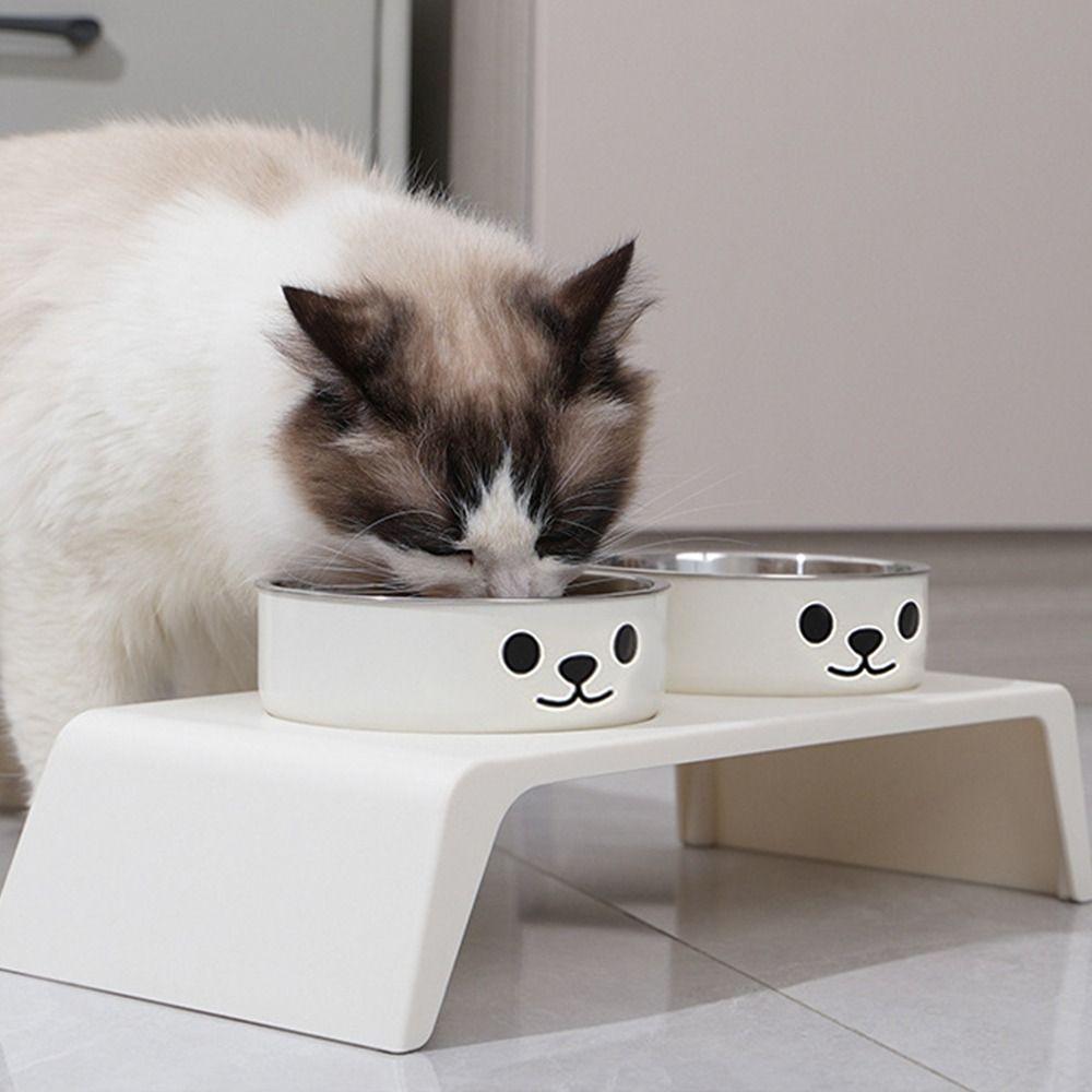 Double Bowl Design Cat Food Plate 8.5cm Lifting Height Pet Feeding Bowl  Pet Supplies