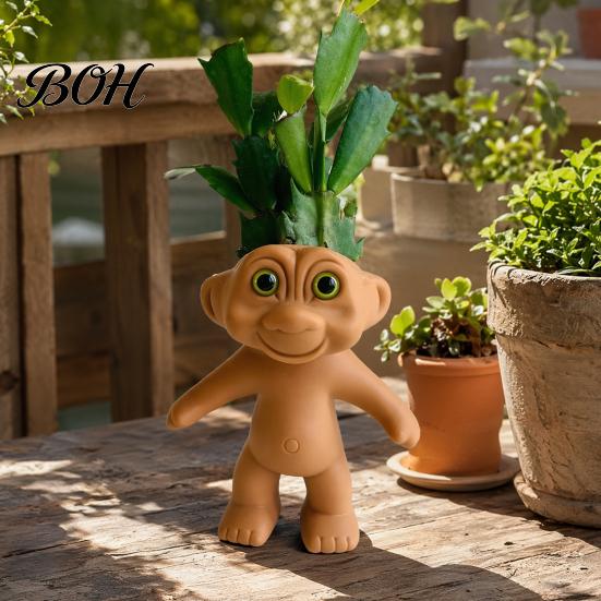 Waterproof Planter Cute Troll Planter, Decorative Resin Flowerpot, Novelty Plant Pot for Succulents Indoor Outdoor Decoration, Unique Gift Idea