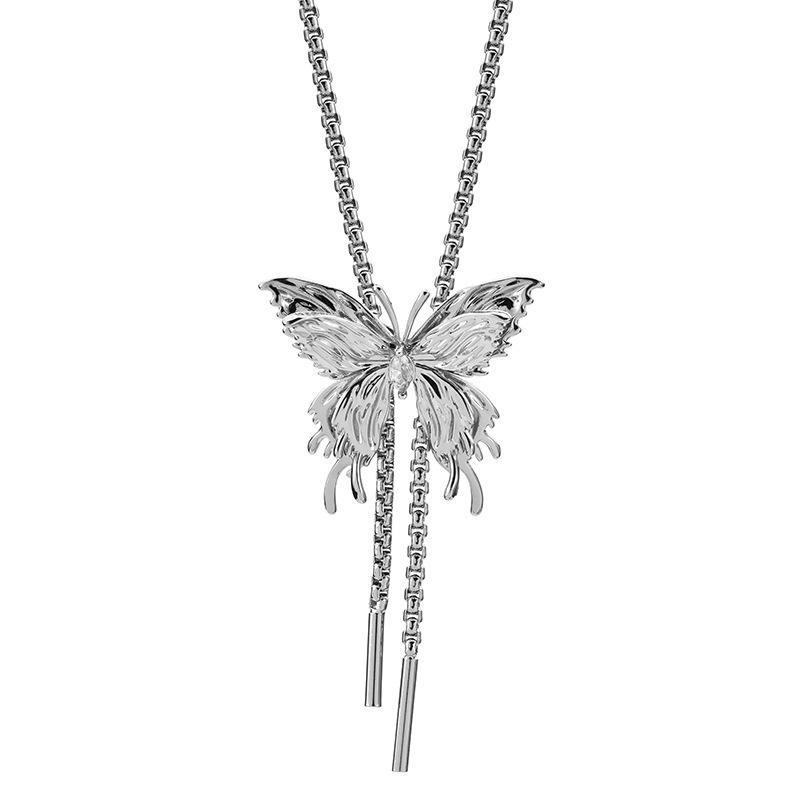 Butterfly Pull Necklace Female Niche Sweet and Cool Design High-end Feeling Light Luxury Commuting Accessories