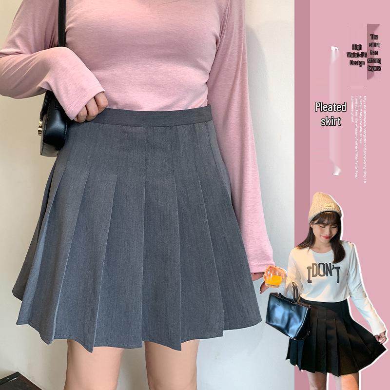 Autumn Preppy Style Plus Size High Waist Pleated Skirt for Women