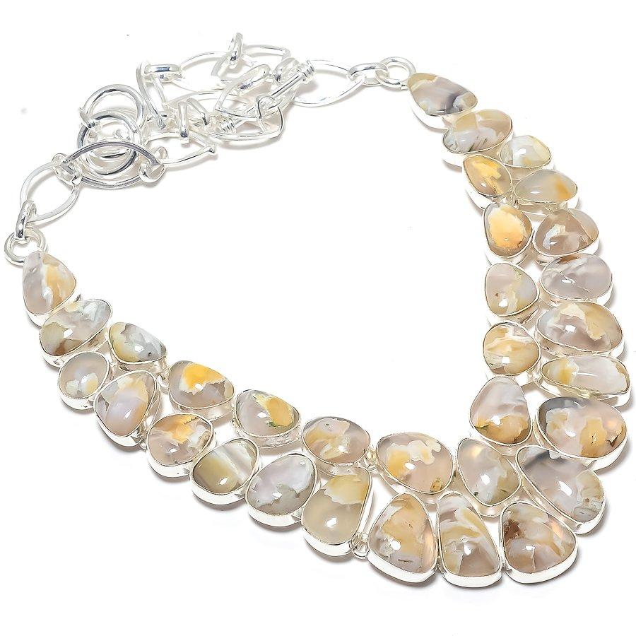 Plume Agate Gemstone Handmade 925 Silver Jewelry Necklace 18" JCN484-142
