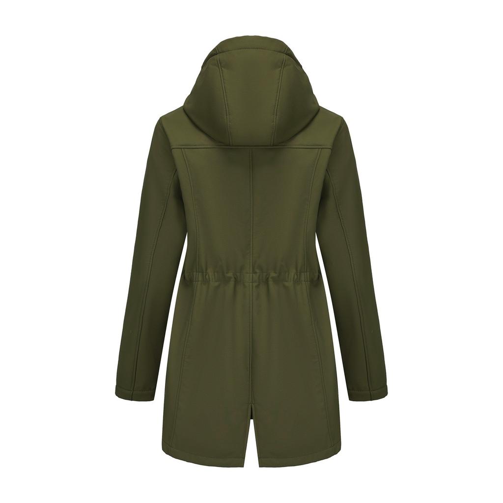 Women Solid Stripe Rain Jacket Outdoor Plus Waterproof Hooded Raincoat Windproof