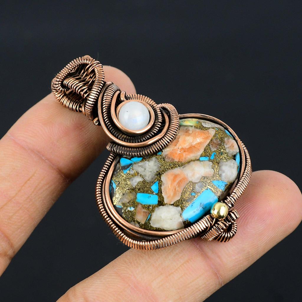 Подвеска Мульти Медь Спини Ойстер, Подвеска из Натурального Камня Ручной Работы, Обмотанная Медной Проволокой 999 пробы, Антикварное Ювелирное Изделие, Для Подарка Серебряное Ювелирное Изделие