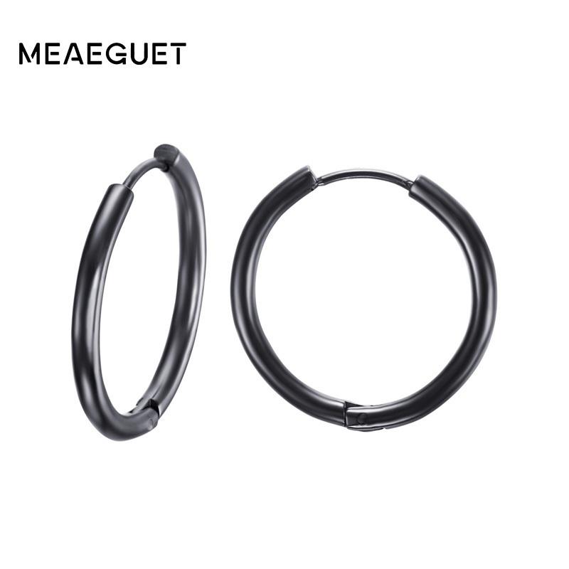 Meaeguet Модные серебристого цвета, розового золота, черного тона, серьги-кольца из нержавеющей стали, серьги-кольца круглой формы для женщин 25 мм/20 мм/11 мм