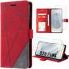 Protective Case - BOOLING - Red Synthetic Leather Flip Case - 2 Tempered Glasses - for Samsung Galaxy S25+