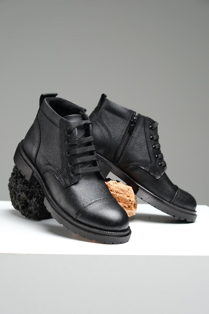 Men's Fashion Genuine Leather Flat Heeled Booties Gerino Zipper Detailed Polar Boots Shoes