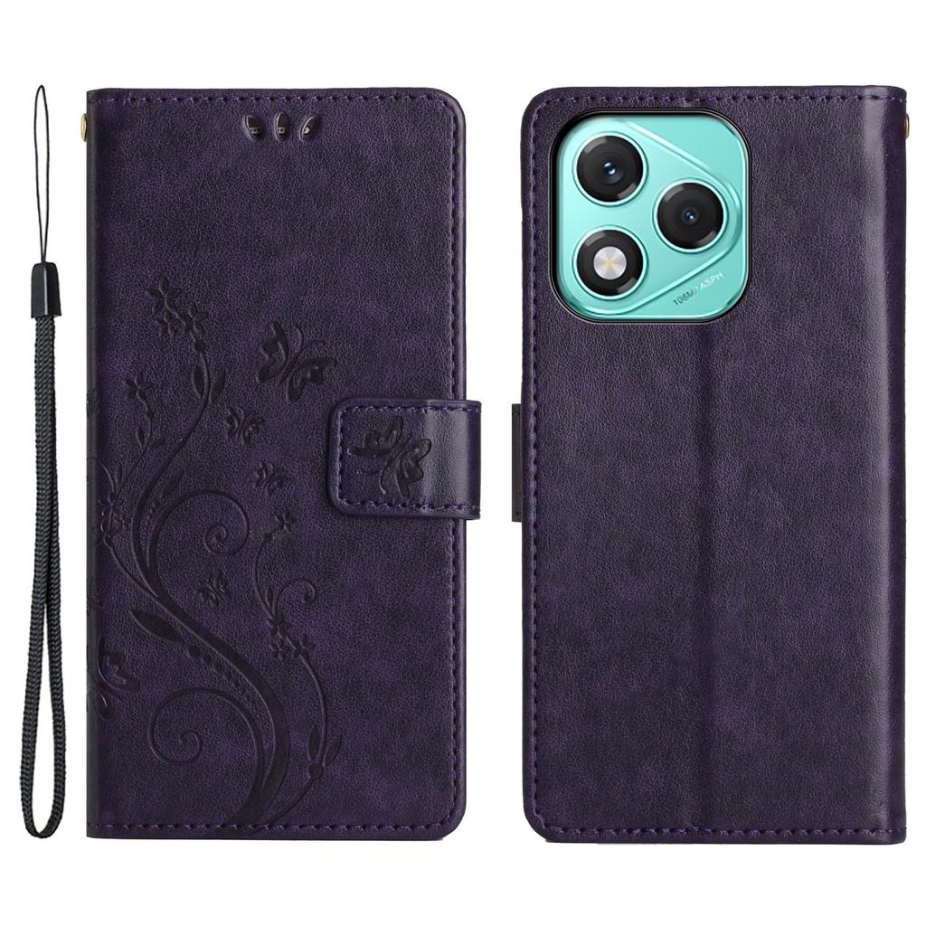 For Honor 400 Lite 5G Leather Wallet Case Butterfly Flower Imprinted Phone Cover with Strap