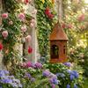 Iron Hanging Castle Candle Holder Rustic Hanging Bird Feeder Rusty Castle Candlestick  for Garden