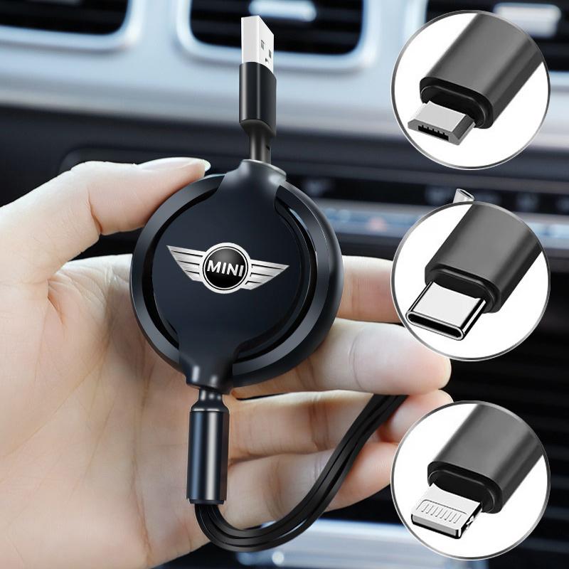 BBJQ7 Car 3 In 1 USB Cable Retractable Fast Charging Cable Tool For BMW Mini Cooper One S JCW F55 F56 F57 F60 Coupe R50 R53 R56 R5