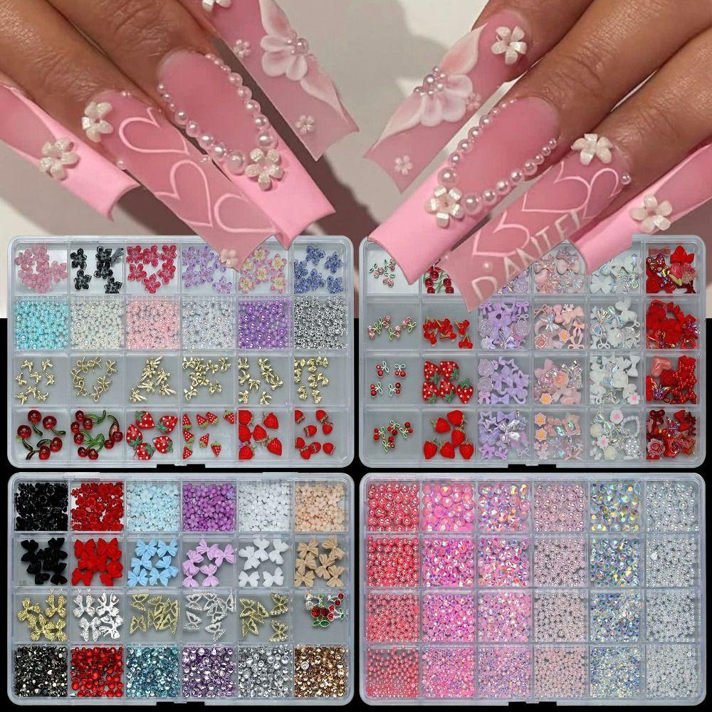 Bowknot Flower 3D Acrylic Nail Charms Mixed Resin Alloy DIY Manicure Tools for Nail Art