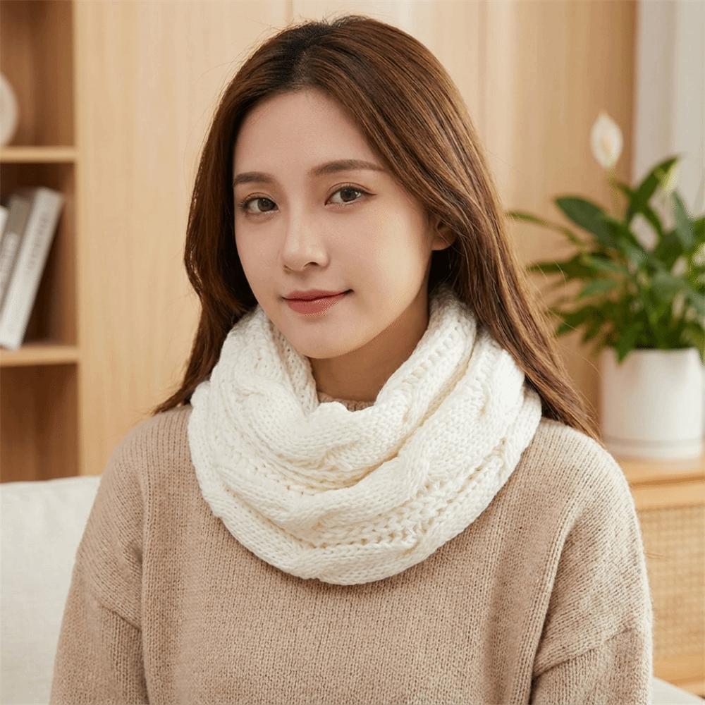 Solid Color Knitted Scarf Neck Wraps Warm Scarves Simple Wool Bib Women