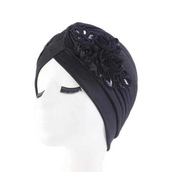 Women Hat Good Stretch Wind-proof Tear-resistant Anti-shrink Brimless Warm Sequin Trim Flower All Match Turban Hat Fashion Accessory