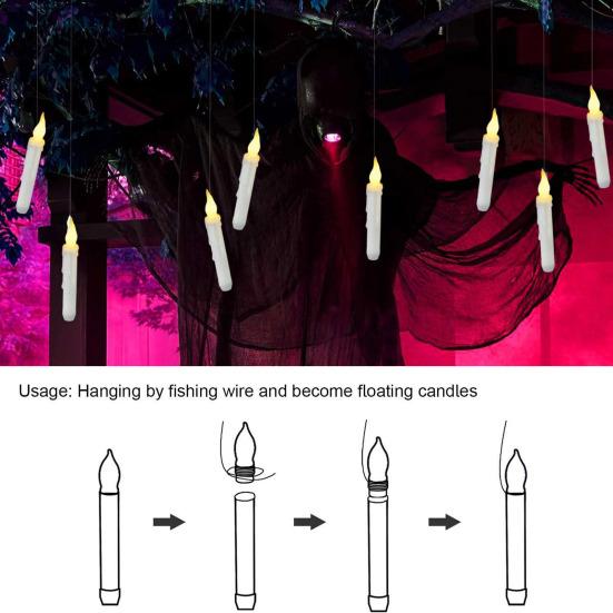 12 Pcs Floating Candles with Wand Remote Magic Hanging Flameless LED Taper Candles Battery Operated Flickering Candlestick with Warm Light