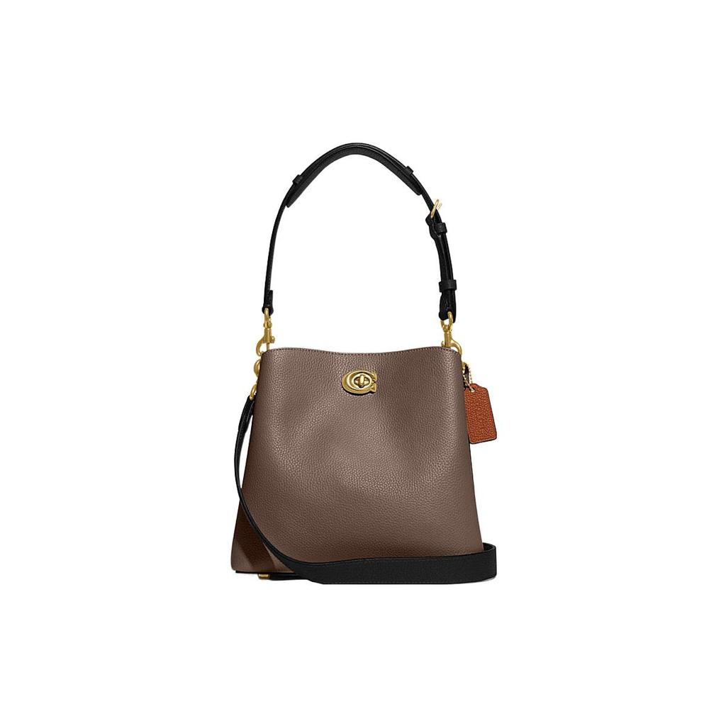 New COACH Willow Pebble Grain Leather Bucket Bag, Handbag, Shoulder Bag, Crossbody Bag Medium Size Women's Dark Lime Gray C3766-B4CBD