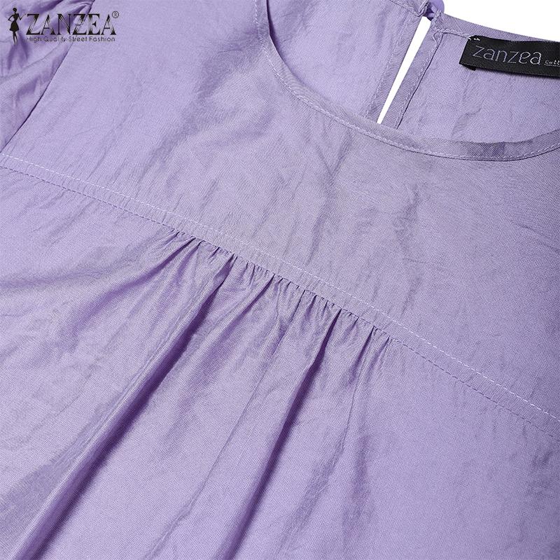 ZANZEA Women Casual Round Neck Summer Short Sleeve Plain Blouse