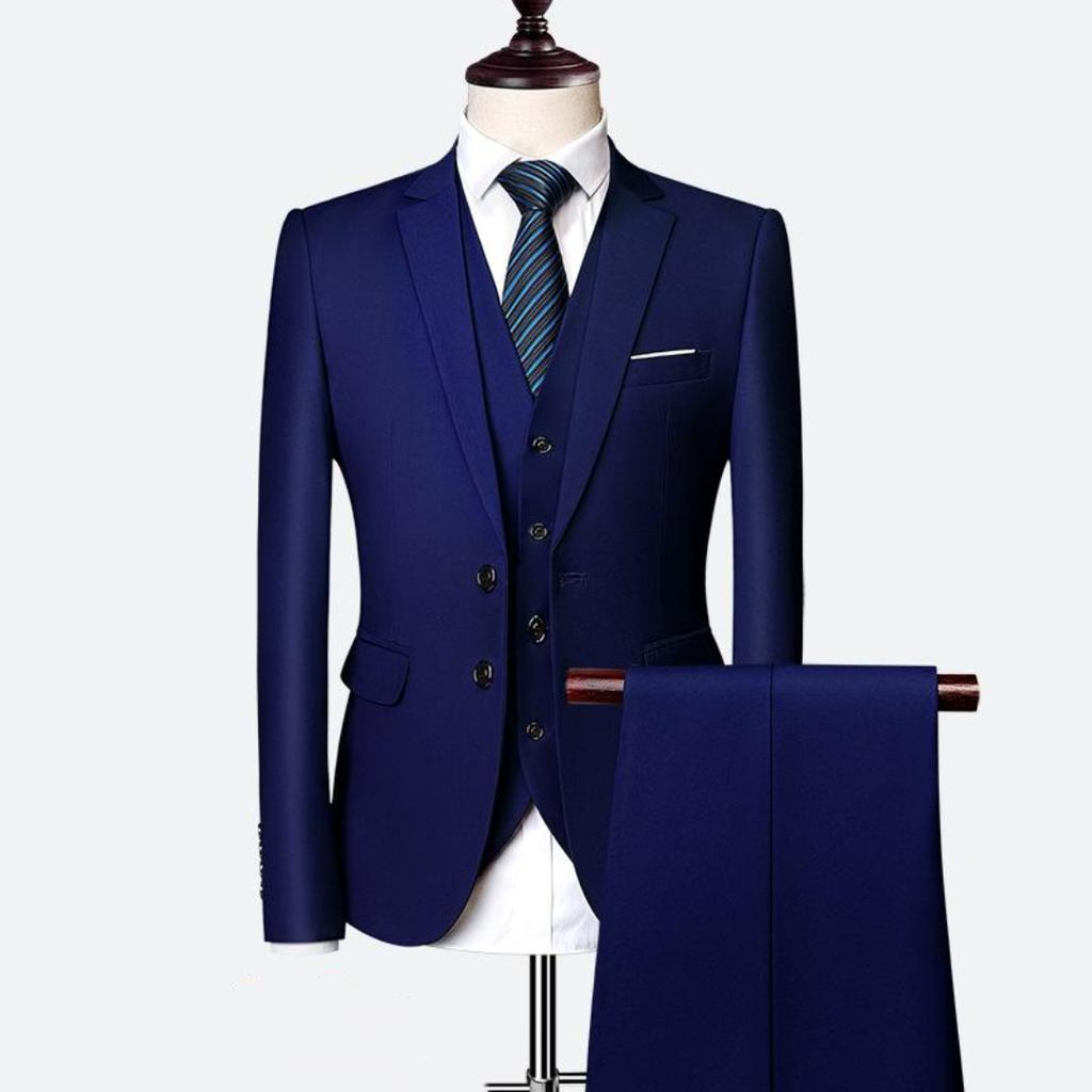 Solid Color Men's Business Casual Suit Spring and Autumn Three-piece Double-button Suit Jacket + Vest + Pants