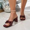 Bow Thick Heel Cool Slippers Women's New Summer Large Size Fish Mouth Open-toed High Heels