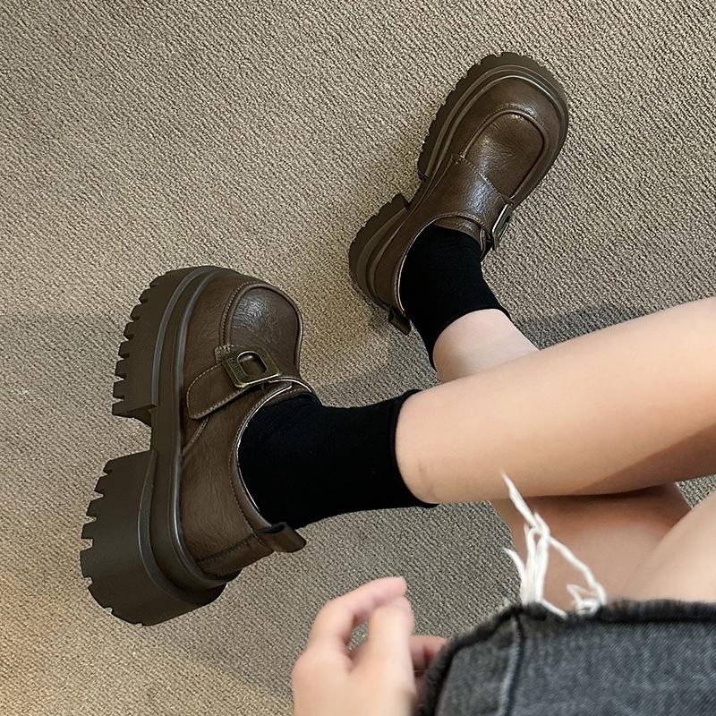 Туфли-лоферы женские на толстой подошве, весна 2025, новые черные кожаные туфли в британском стиле, детские туфли из натуральной кожи