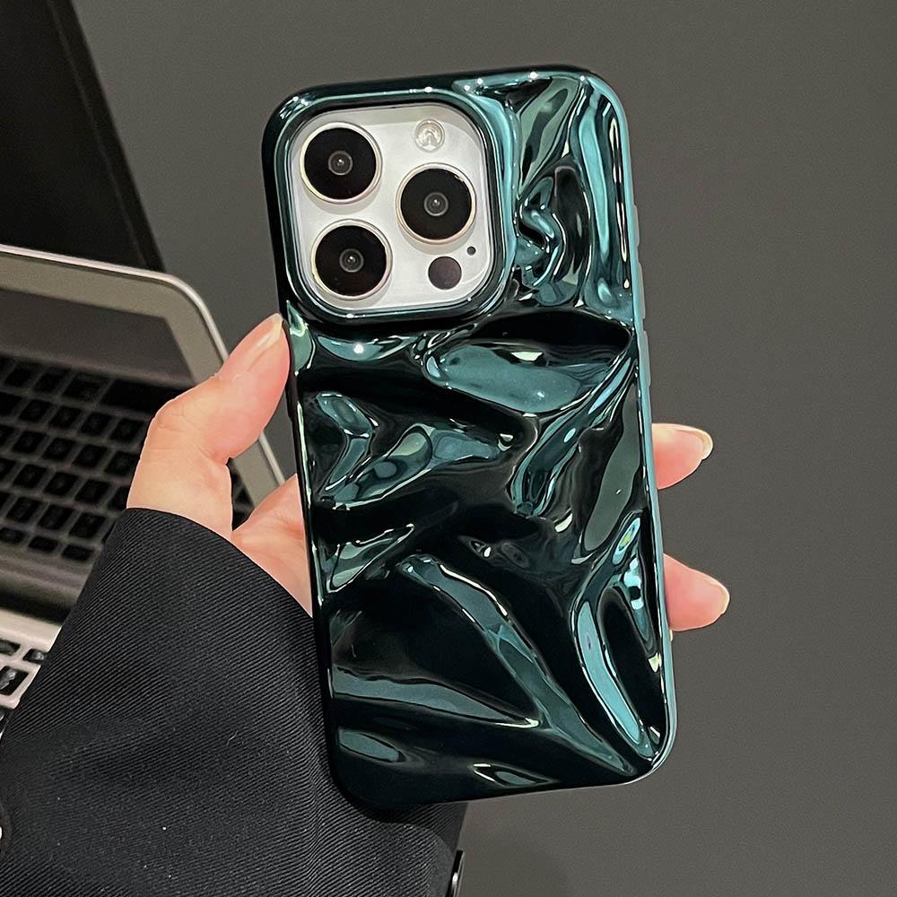 Роскошный серебристый гальванизированный 3D-чехол с текстурой морщин для iPhone 17 16 15 14 13 11 12 Pro Max 17Air, фиолетовый, с текстурой водяных рябей, мягкая крышка