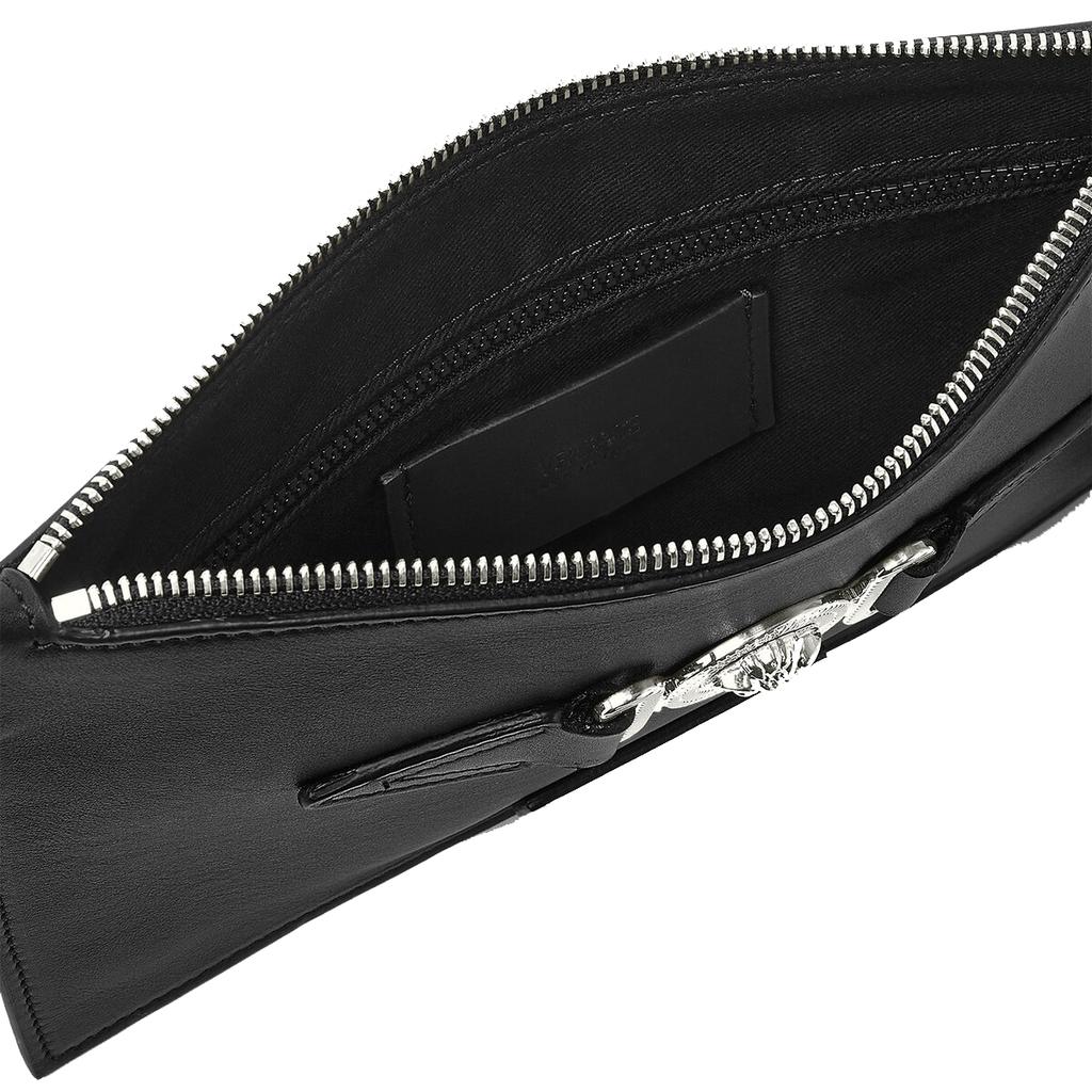 Versace Medusa Biggie Series Detachable Strap Zipper Closure Leather Clutch Small Men clutch Black Silver 1006240-1A03190-1B00P